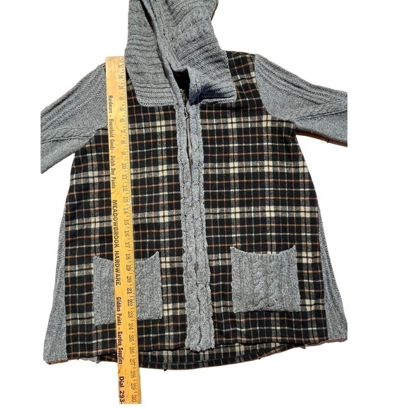 Anthropologie Moth Derry Plaid Cable Knit Sweater Full Zip Hooded Jacket Small S - Picture 6 of 6